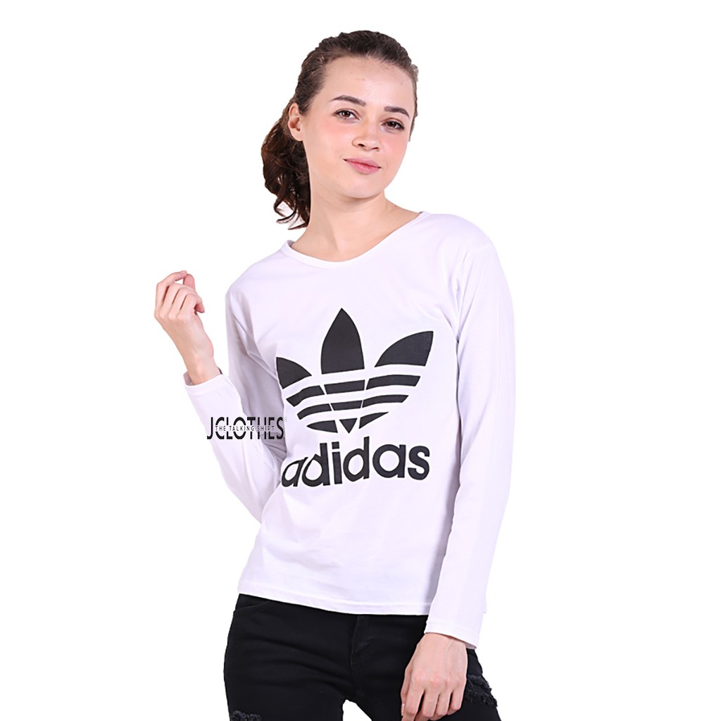 Kaos Wanita / Kaos Cewe / T-Shirt Wanita Lengan Panjang Adidas - Putih