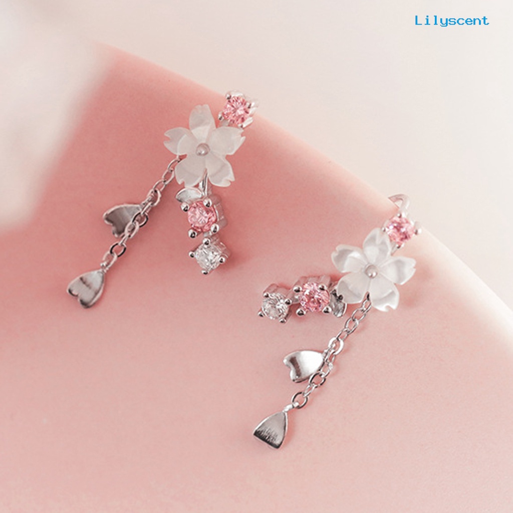 1 Pasang Anting Kait Juntai Berlian Imitasi Bentuk Hati Cherry Blossom Bahan Alloy Untuk Liburan