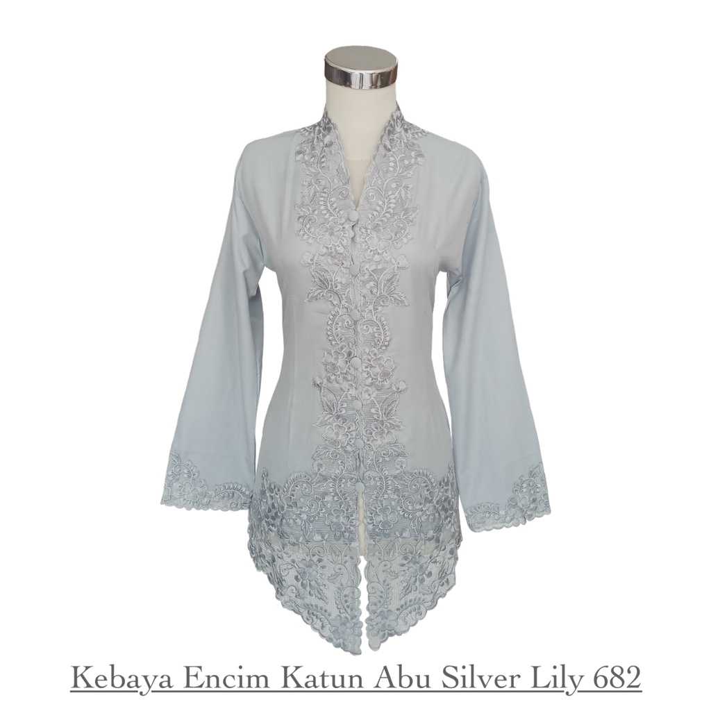 Kebaya Encim Katun Abu Silver Lily I 682