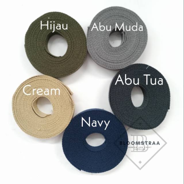 Webbing katun Import 2.5cm (5 Meter) 25mm cotton webbing impor 2.5 cm 25 mm tali tas