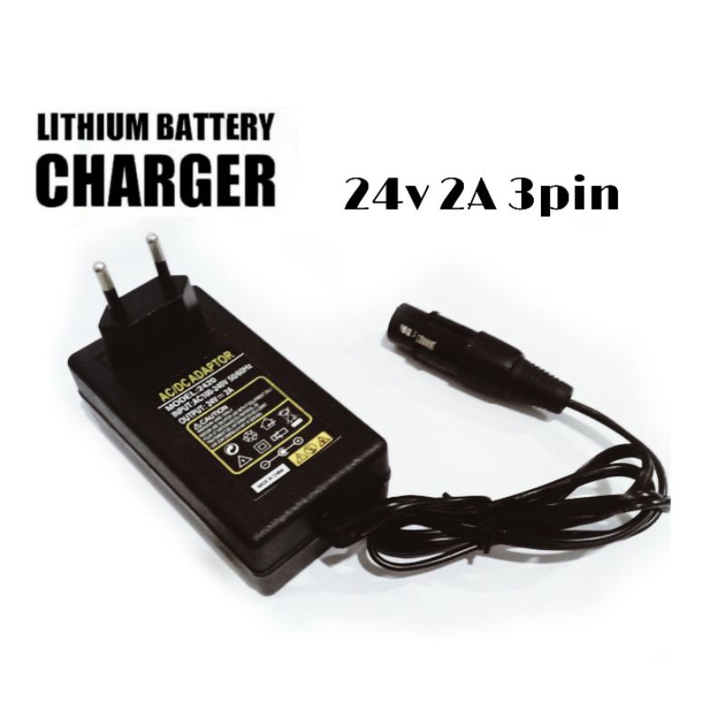 skuter listrik adaptor 24v 2A 3 pin xlr canon female male kursi roda golf sepeda 24 volt 2 ampere ra