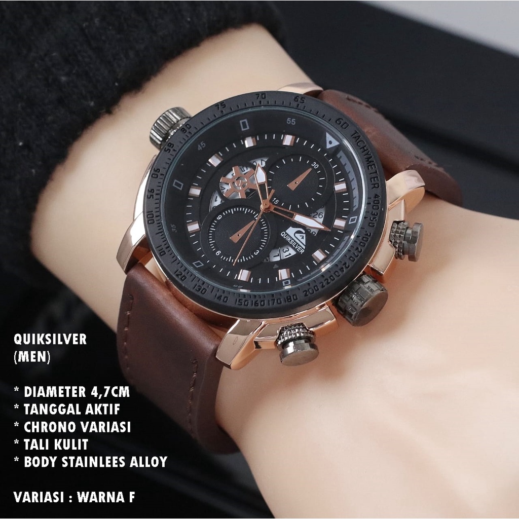 (BISA COD) JAM TANGAN PRIA QUIKSILVER TALI KULIT BODY BULAT TANGGAL AKTIF CHRONO OFF