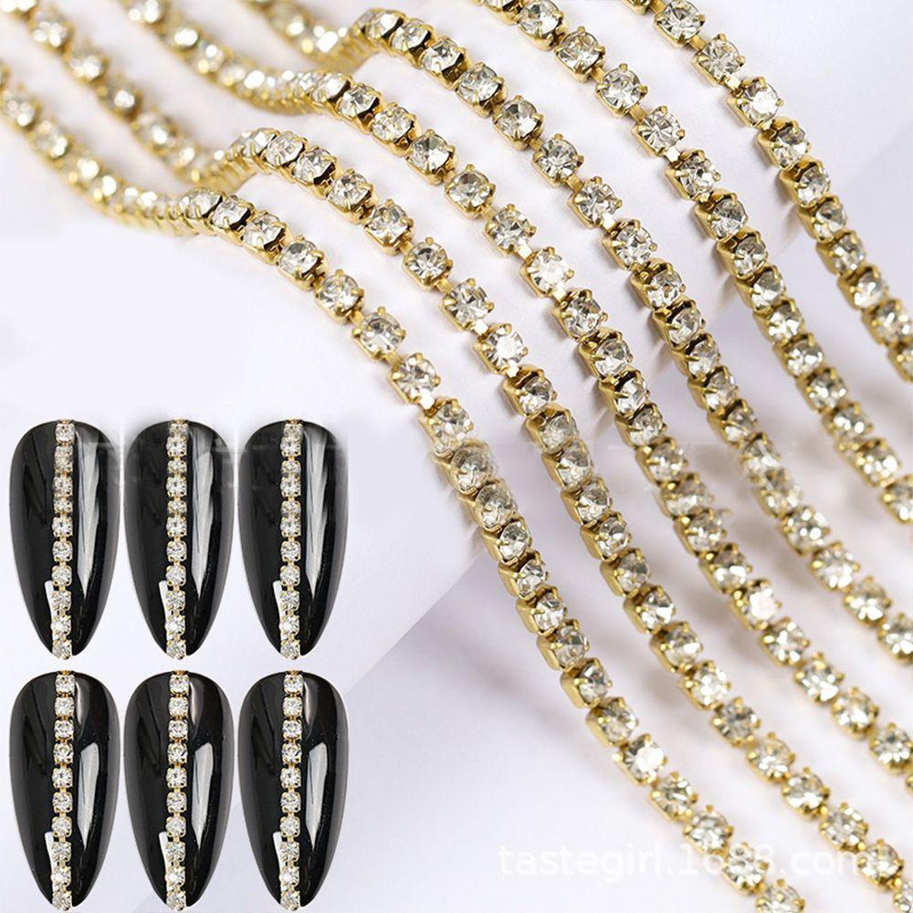 AUGUSTINA Agustina Rantai Logam Kristal Wanita Nail Art Dekorasi Manicure Aksesoris DIY Nail Charms