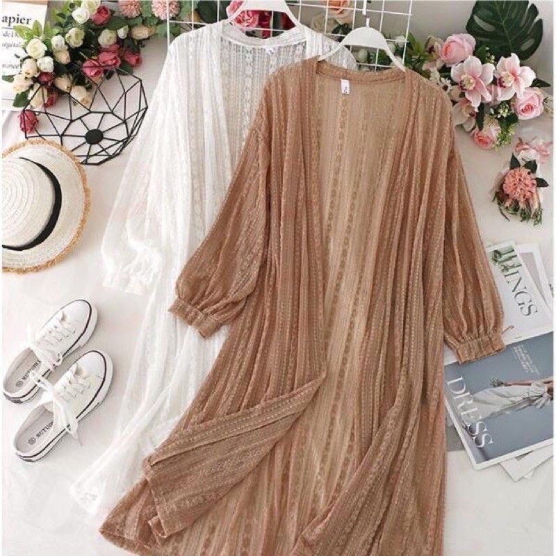 CARDIGAN BRUKAT PREMIUM ORIGINAL HALUS IMPORT / Long Cardigan Burkat Lengan Balon  Outer Brocade Long Cardi Wanita Remaja Dewasa Oversize M L XL XXL