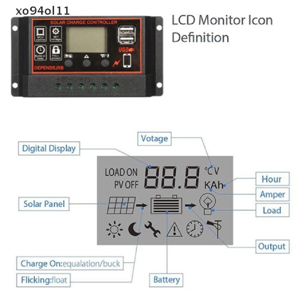 (Hot Sale) 10A-60A MPPT 12V / 24V Kontroler Pengisi Daya Panel Surya USB Ganda