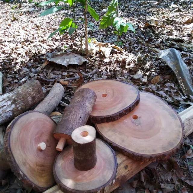 Rustic wooden wedding cup stand cake vintage alas tempat kue kayu