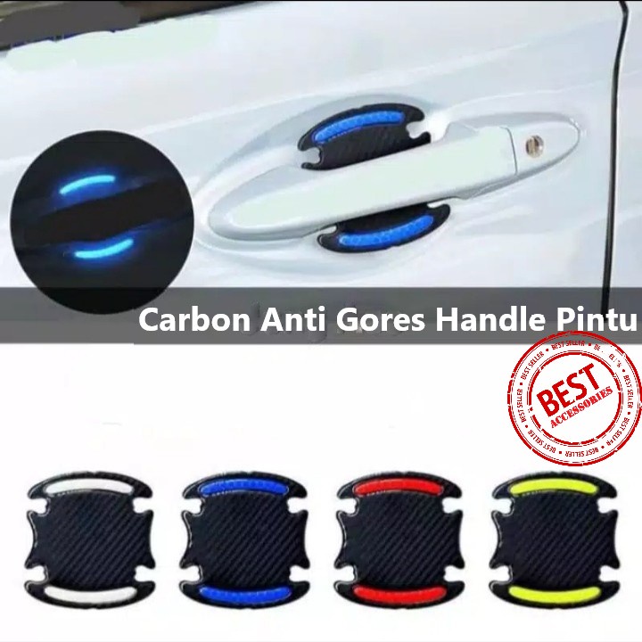 Sticker Pelindung Anti Gores Handle Pintu CARBON Reflektor Gagang Mobil isi 4pcs