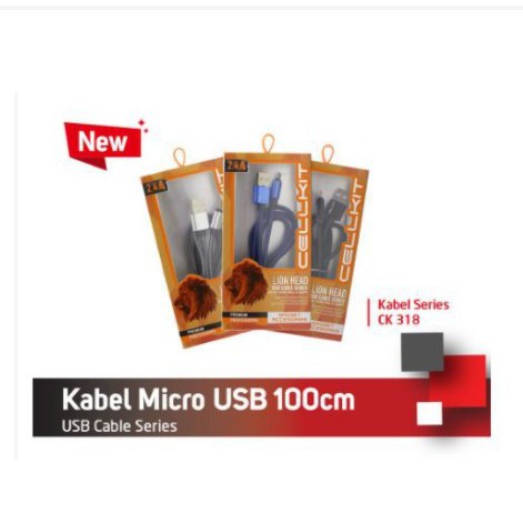 [USB] - Kabel Charger + Data Fast Charging 2.4A Micro USB CELLKIT - Metal Body 100CM - CK 318