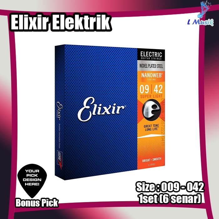 SENAR GITAR ELIXIR ELEKTRIK NANOWEB POLYWEB - SENAR GITAR ELEKTRIK UKURAN 09 ORI IMPORT