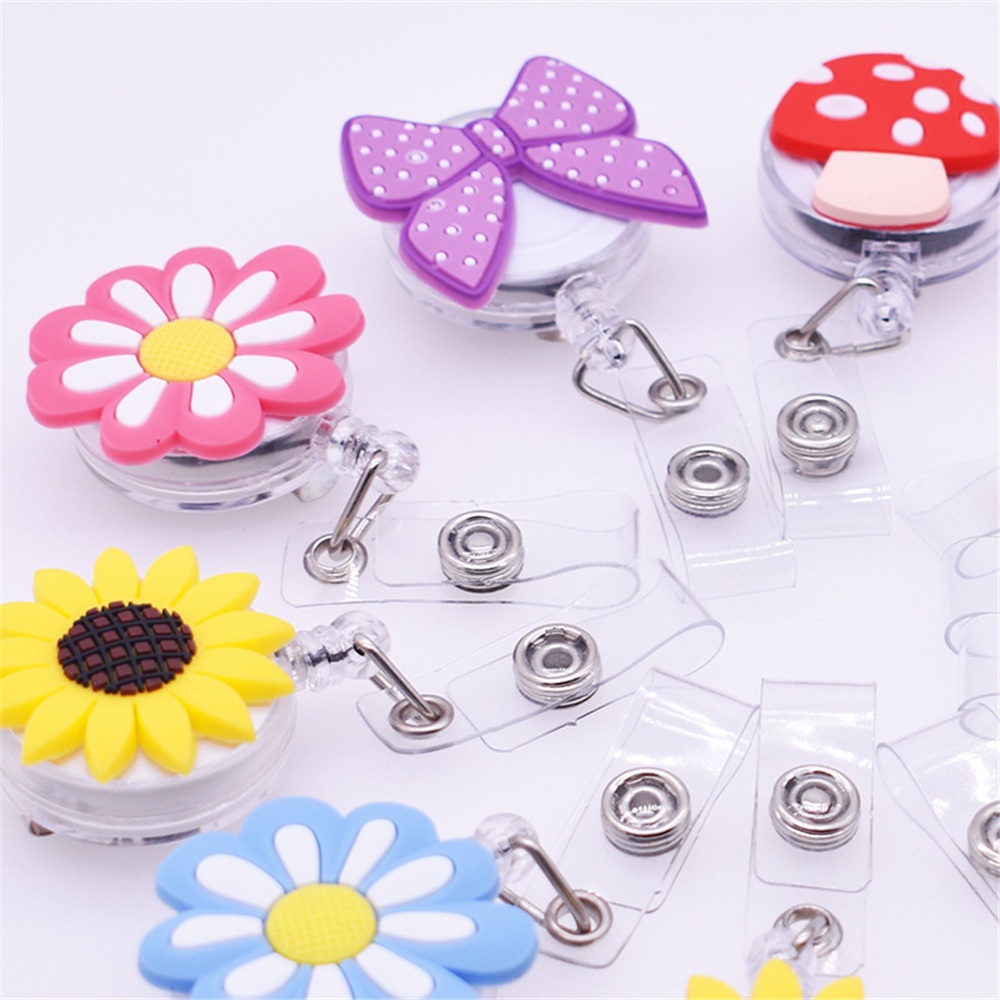 QUINTON Durable Nurse Doctor Work Card Retractable Badge ID Badge Holder Badge Holder Clip Card Holder Clip ID Card Cute Flower Name Card Holder Business Card Key Chain