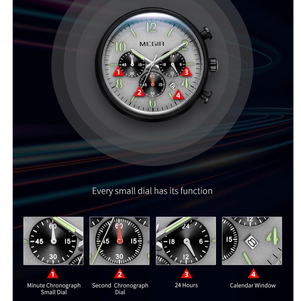 MEGIR 2158 Jam Tangan Pria Analog Chronograph Tali Kulit Luminous WATCHKITE WKOS