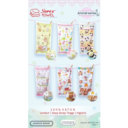 Handuk Mandi Bayi Anak SOREX HMC 4 &amp; HG MIX 4 Baby &amp; Kids Towel 100% KATUN BERKUALITAS