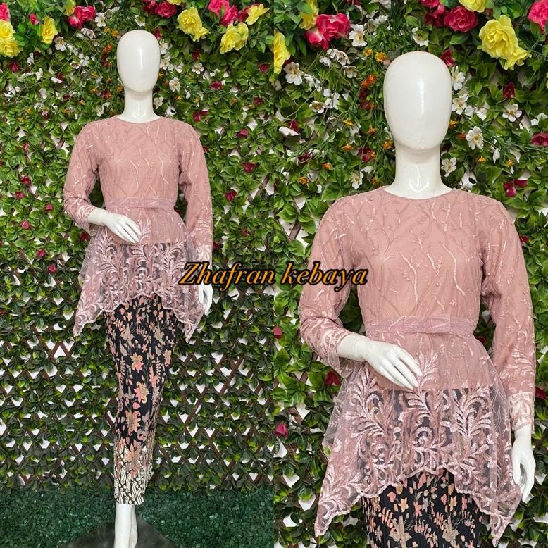 Kebaya Modern Wisuda Setelan Brokat Remaja Model Pita Bahan Tulle Bordir (Cp)