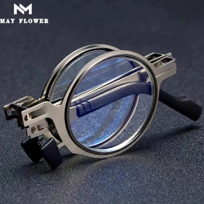 Kacamata Baca Plus Anti Radiasi Titanium Lipat Auto Fokus Adjust - Plus Auto Bulat