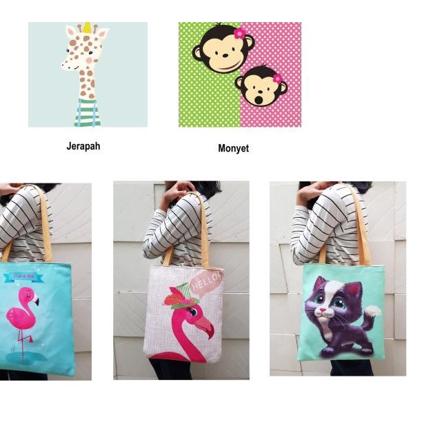 ► TC43 Civeto Eco Printed Canvas Tote Bag / Tas Bahu Pundak Shoulder - BeruangAcordion ☟