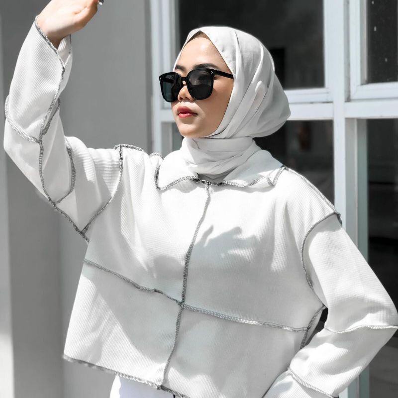 DUSTINE CROP WANITA OVERSIZE - atasan wanita - baju kekinian