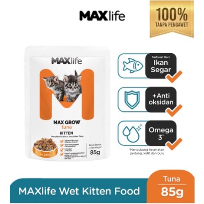 MAXlife max life cat Wet Food Tuna or Mackerel || kitten or adult Pouch 85gr