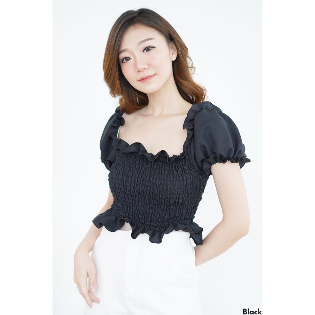 Puff SHIRRED Crop Top - atasan sabrina wanita - atasan crop wanita - baju crop wanita