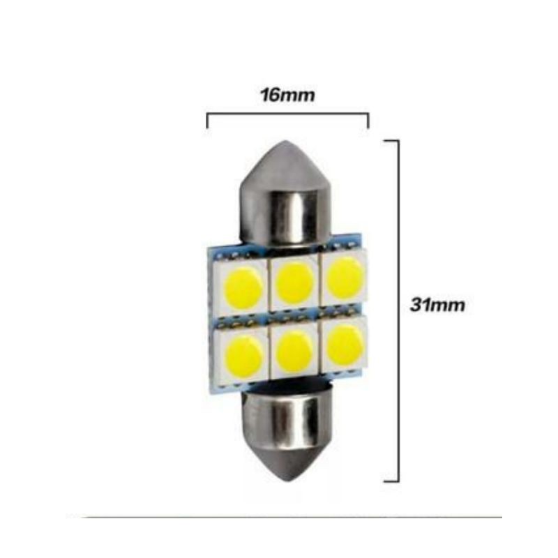 Lampu Led Plafon Kabin Mobil Soket Festoon Feston 31Mm 6Smd Super Terang