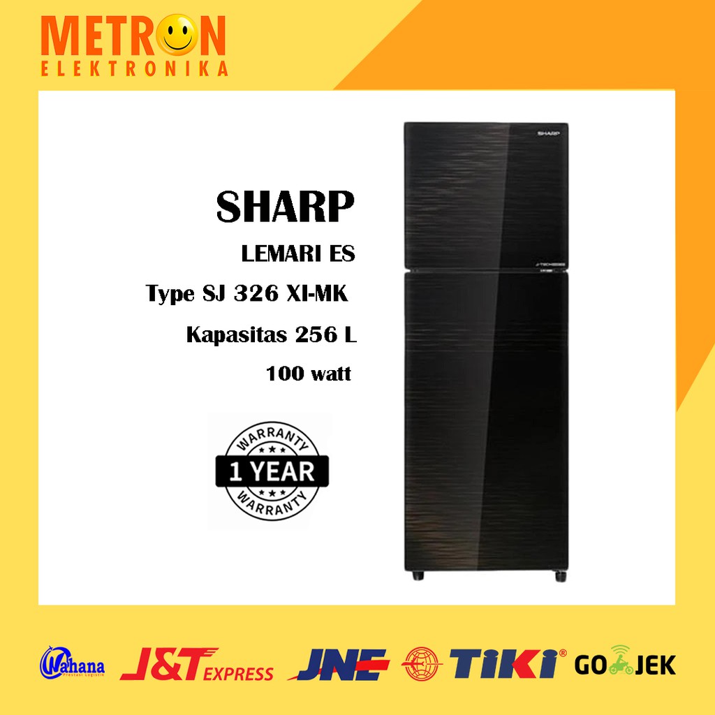 SHARP SJ 326 XI MK / BLACK KULKAS 2 PINTU 256 L / J-TECH INVERTER TEMPERED GLASS DOOR / SJ326XIMK