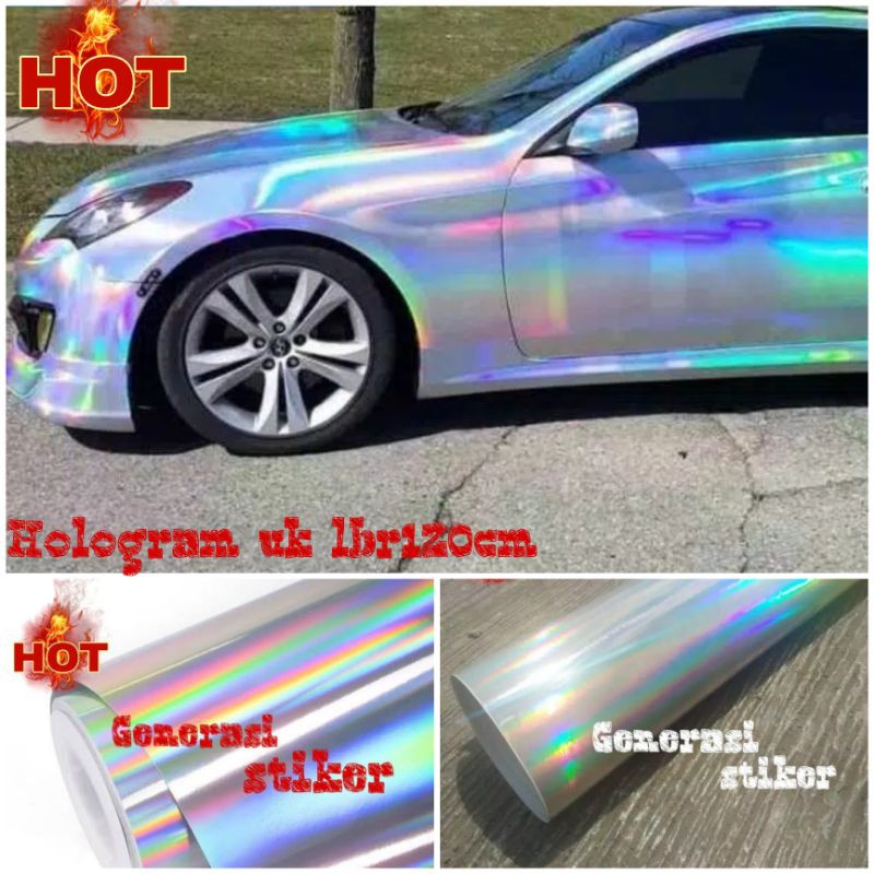Stiker Skotlet Hologram Laser Crome Pelangi Putih Silver Untuk Mobil Dan Motor