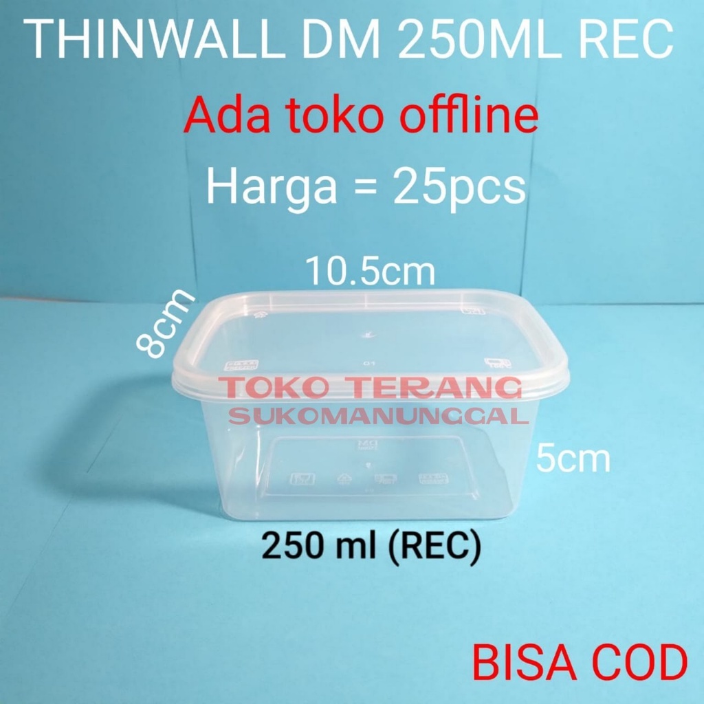Thinwall food container 250ml kotak/Tempat penyimpanan makanan/Cup salad/Cup puding/tempat slime