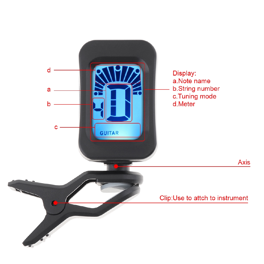 Tuner Gitar Portable Model Clip On Dengan Layar LCD