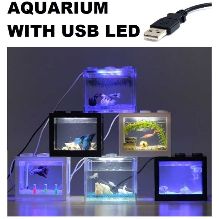 Akuarium Mini Mi-08 Ikan Cupang Akrilik Aquarium Mini Acrylic Lego LED