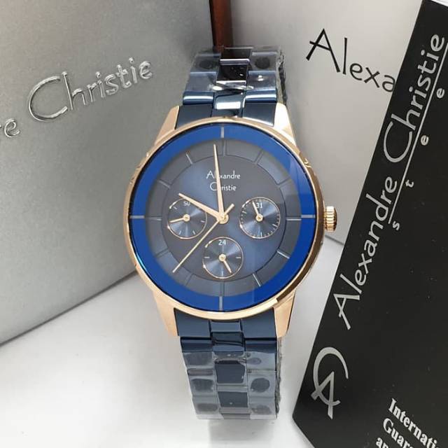 Jam Tangan Wanita Alexandre Christie AC 2714 Blue Rosegold Original Garansi Resmi 1 Tahun
