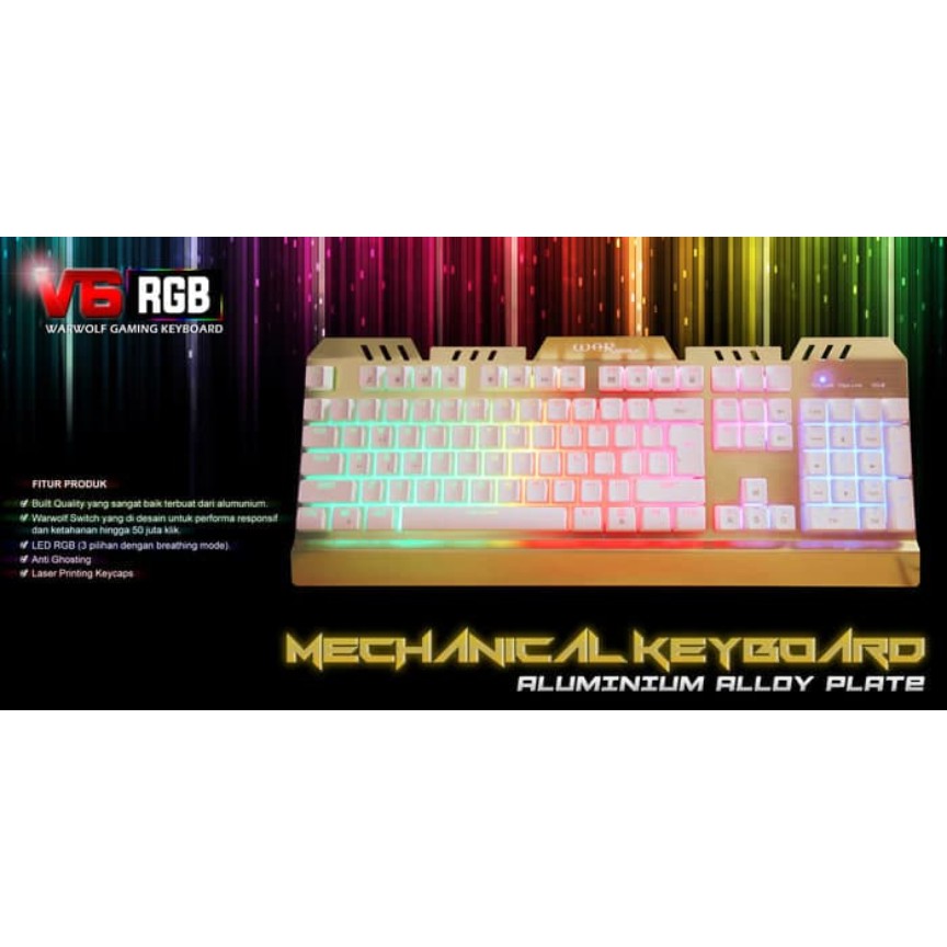 KEYBOARD GAMING WARWOLF V6 RGB SEMI MECHANICAL