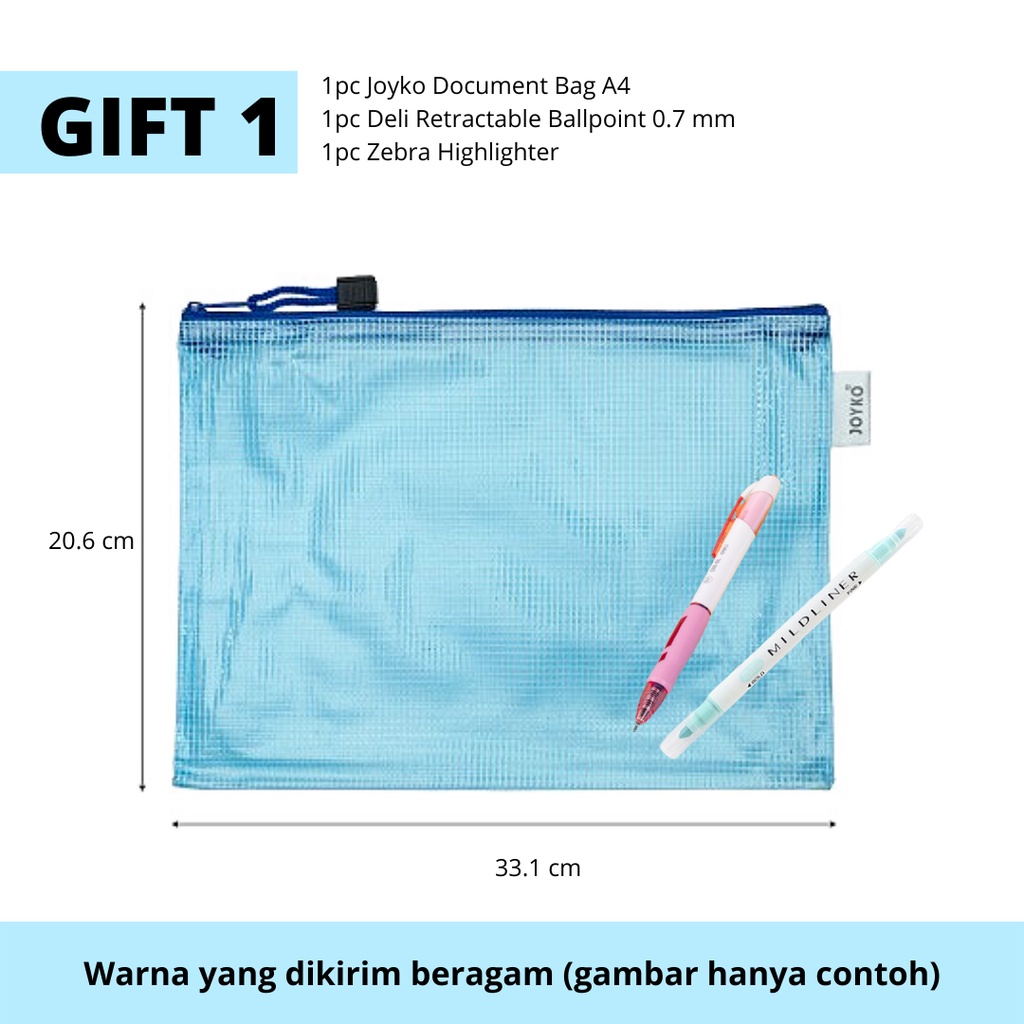 

[GIFT] GIFT 1 Back To School Joyko Document Bag A4, Deli Ballpoint, Zebra Highlighter