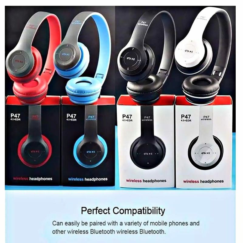 P47 Headphone Bluetooth HIFI BASS wireless stereo music telfon gaming headset bando mic