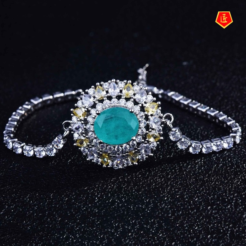 [Ready Stock]New Luxury Full Diamond Natural Paraiba Tourmaline Bracelet