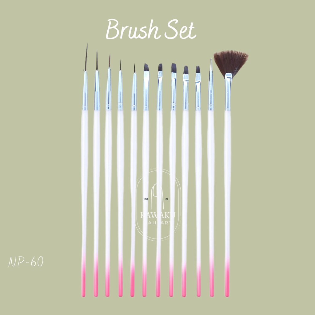 Brush Set 12 pcs Putih Ungu kuas Nail Art NP-60