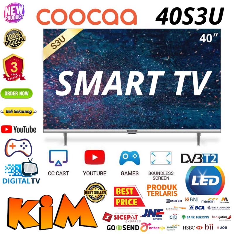 COOCAA LED TV 40 inch 40S3U SMART TV DIGITAL BEZEL LESS - GARANSI RESMI 3 THN NEW!!!