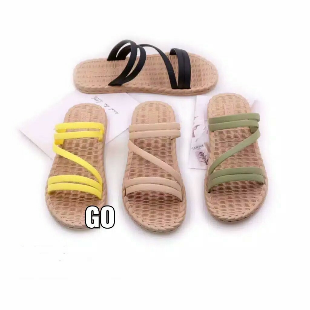 goflow Import SISKA TALI ROTAN Sepatu Sandal Wanita Teplek Sepatu Sandal Cewek Flat Jelly