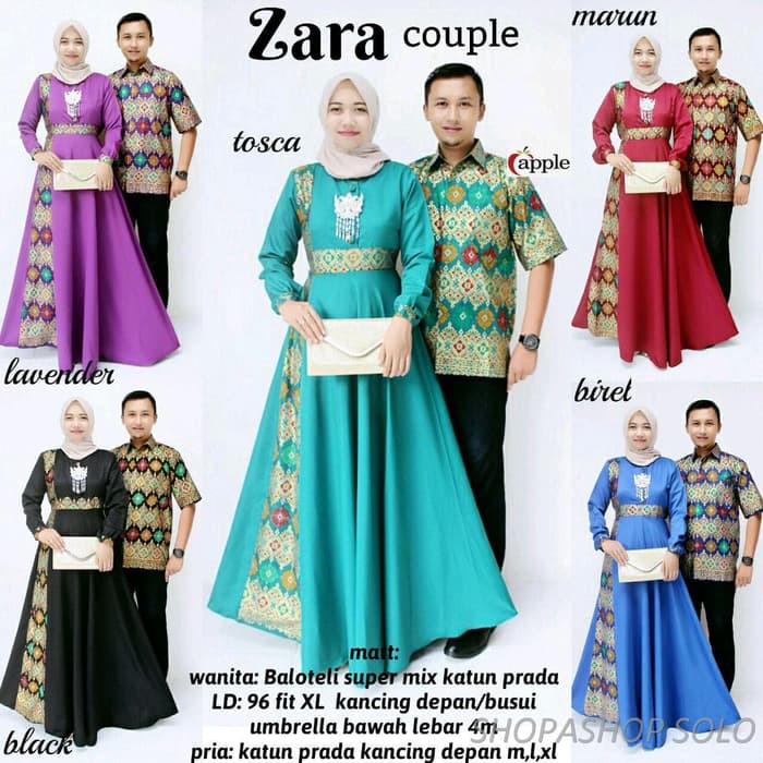Terbaru Zara Couple   Setelan batik couple sarimbit model gamis lebaran fit XL Murah