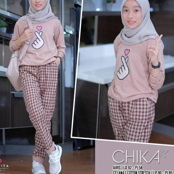 SETELAN CELANA REMAJA AIRIS CHIKA SET MOTIF KOTAK  QUALITY 