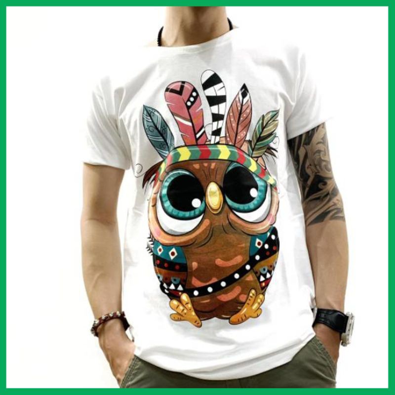 Kaos Branded PTT pria black and white owl Cute ethnic kaos owl owl TA AA