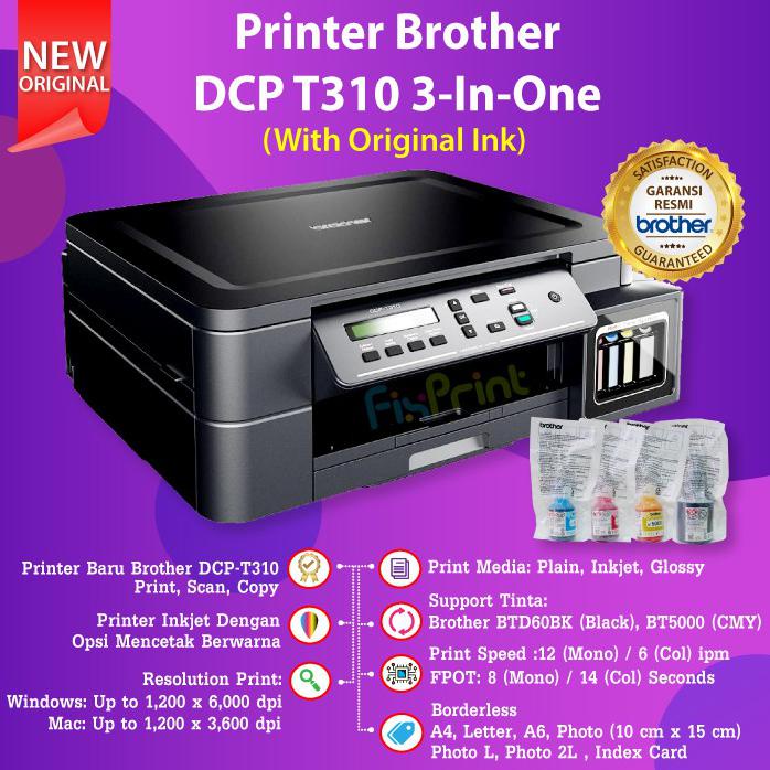 Printer Brother Dcp-T310 Dcp T310 Print Scan Copy Tinta Btd60Bk Bt5000 - T220-Compatible