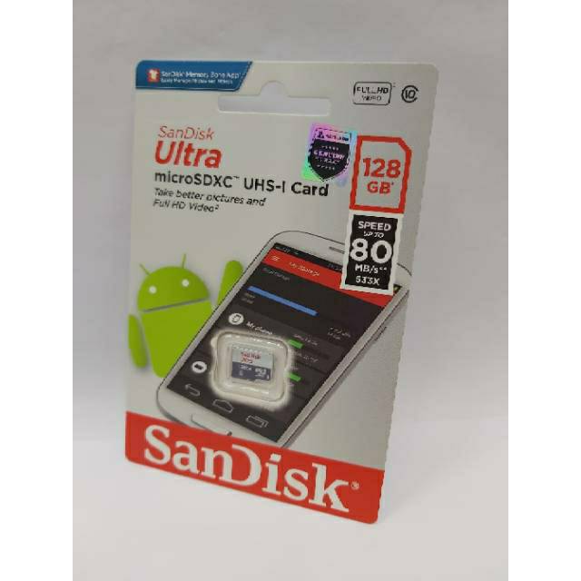 Memory Card Sandisk Micro SD 128GB,Class 10 Speed Up to 80 Mb/s. Garansi Resmi