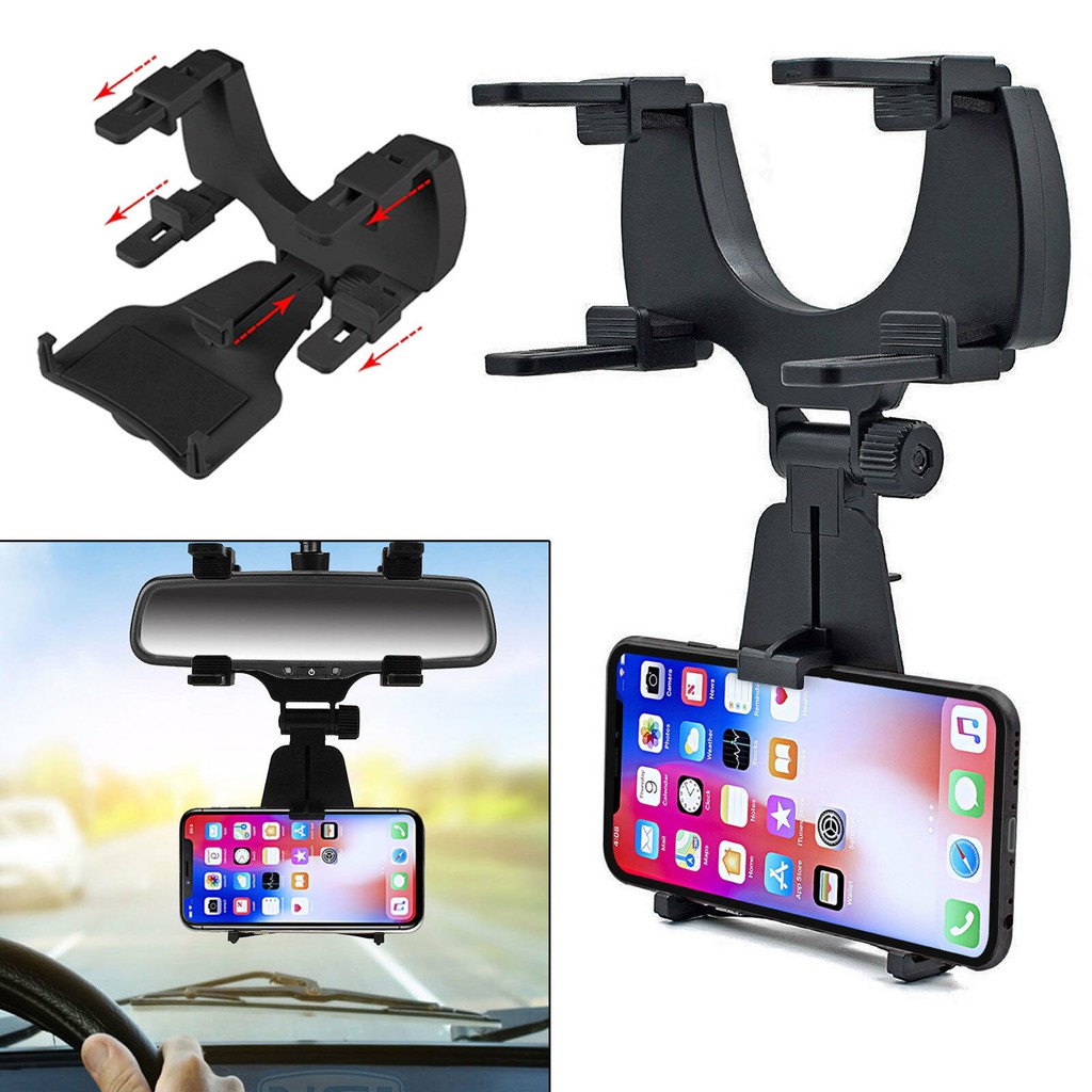 HOLDER HP SMARTPHONE JEPIT DI KACA SPION MOBIL REAR VIEW MIRROR MOUNT