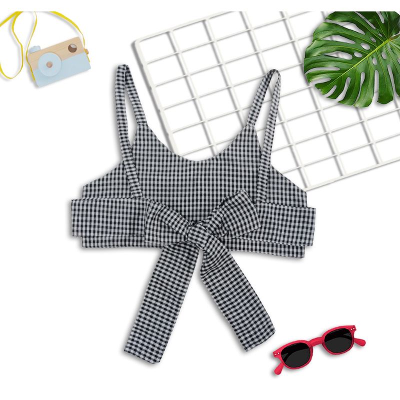 vest anak perempuan motif kotak kotak / rompi anak perempuan pita belakang / rompi anak perempuan Ko