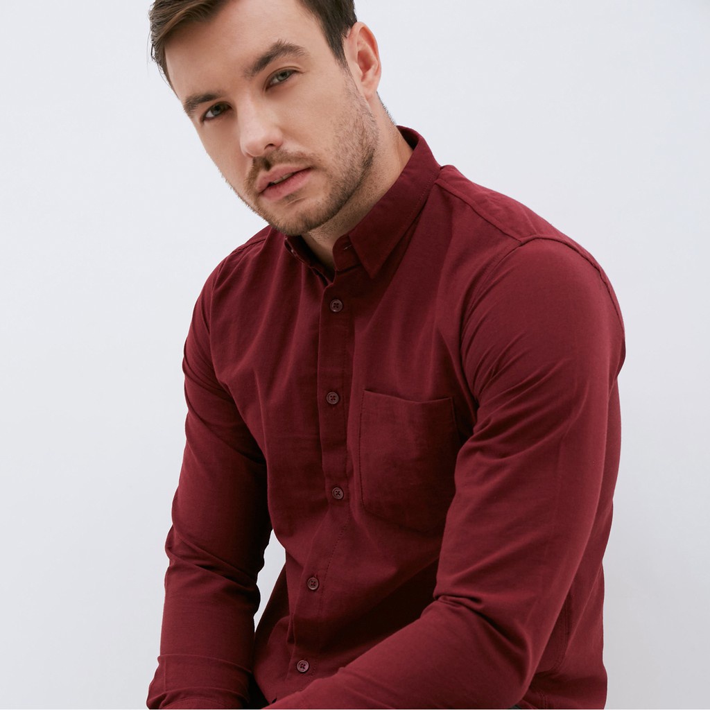 M231 Kemeja Pria Basic Polos Panjang Maroon 1468BRAMAYANA JAKTIM