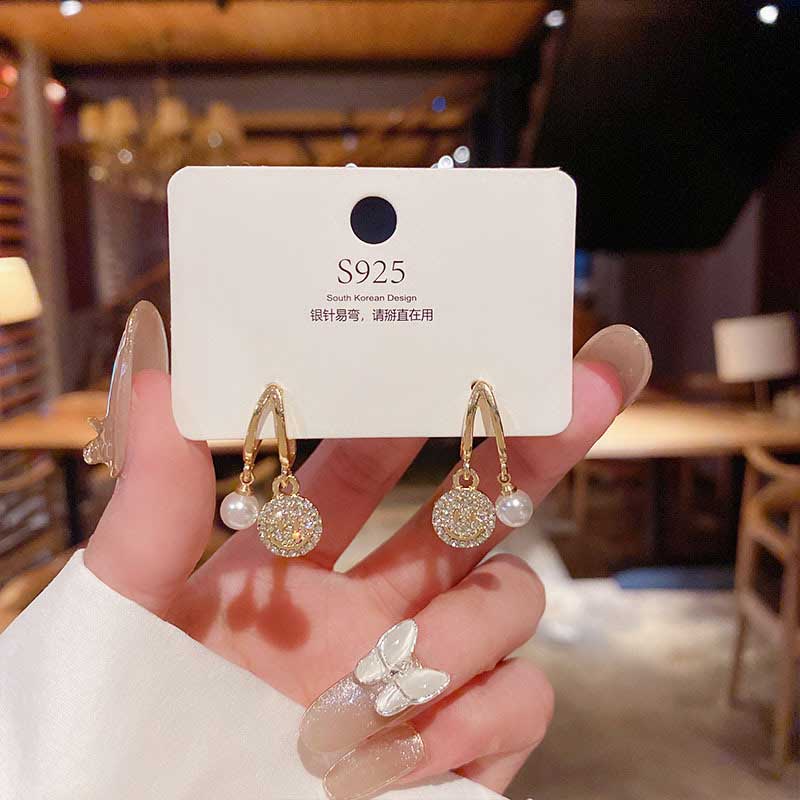 XiaoboACC Anting Tusuk Sterling Silver 925 Desain Smiley Hias Zircon + Mutiara Gaya Korea Untuk Wanita