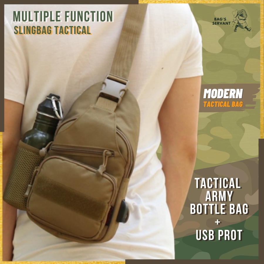 Tas Selempang Tactical Army Pria / Tas Botol Tactical Army Cowok Exclusive Motif Loreng Import W58