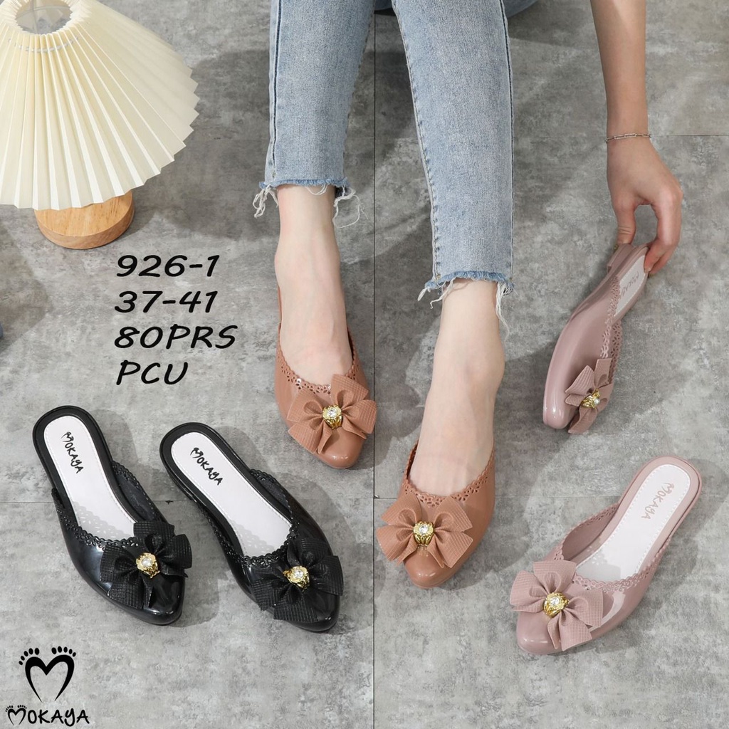 Sepatu Slop Jelly Karet Wanita Pita Polos Mewah Simple Cantik Import Mokaya / Size 37-41 (926-1/926)