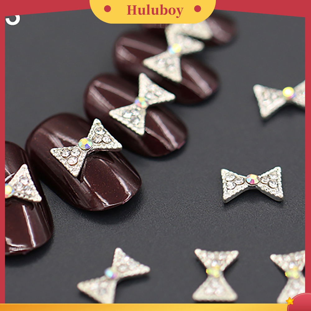 Huluboy Huluboy♡ 10pcs Stiker Kuku 3D Bahan Alloy Dengan Glitter + Berlian Imitasi