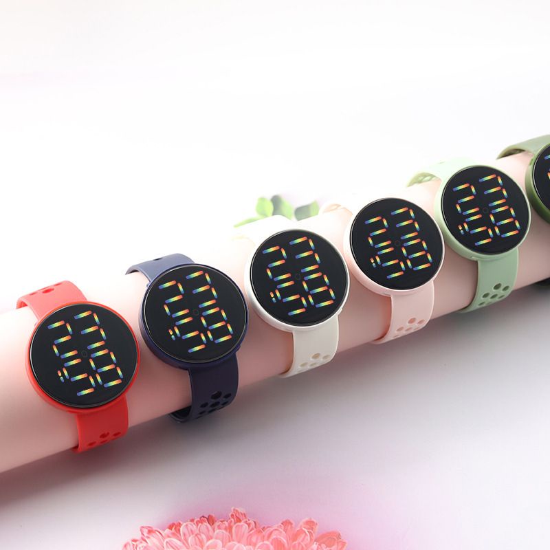 PA Jam Tangan LED BULAT Digital Pria Wanita Rubber Electronic Fashion Model Smartwatch Couple Anak Remaja Import Premium motif Bolong RM005