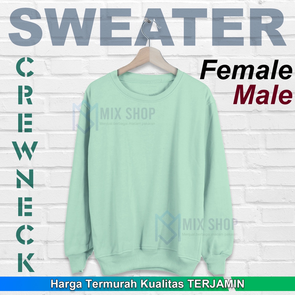 SWEATER POLOS HIJAU MINT Basic Crewneck Cotton Fleece Pastel UNISEX